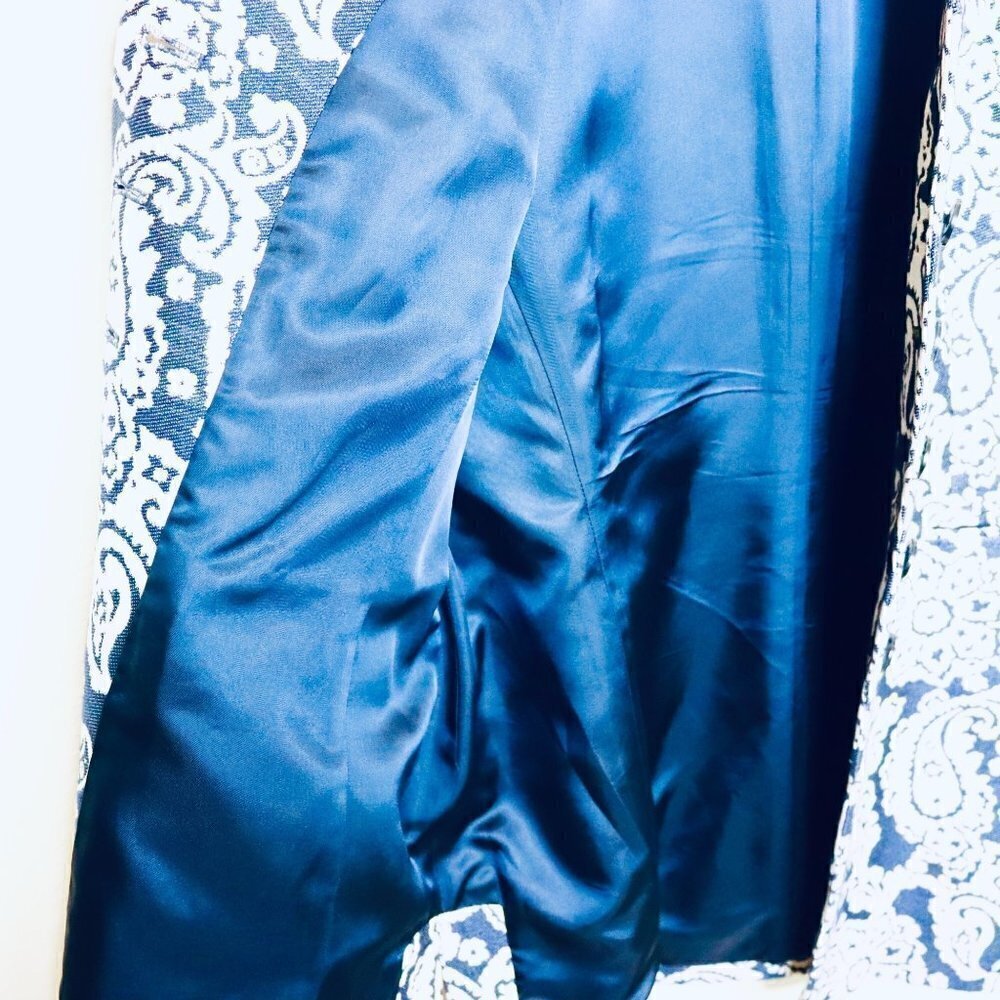 Ellen Tracy x Linda Allard Blazer Size 12 Tapastry Blue White Paisley Jacket - Picture 6 of 10